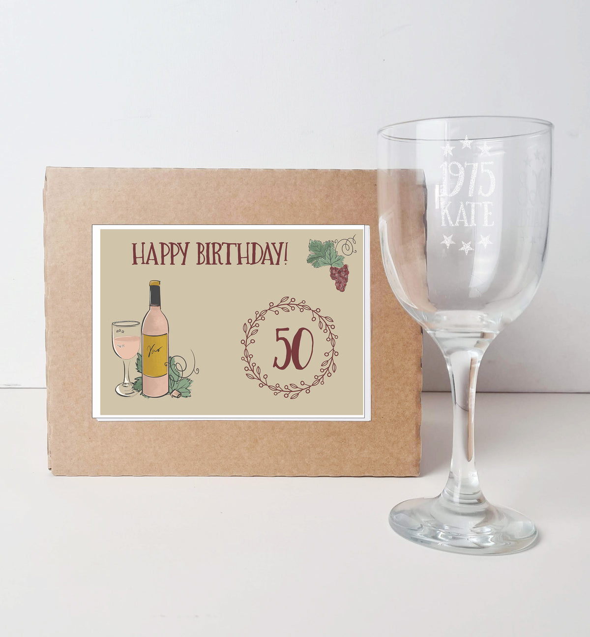 Personalised 50th birthday wine glass gift