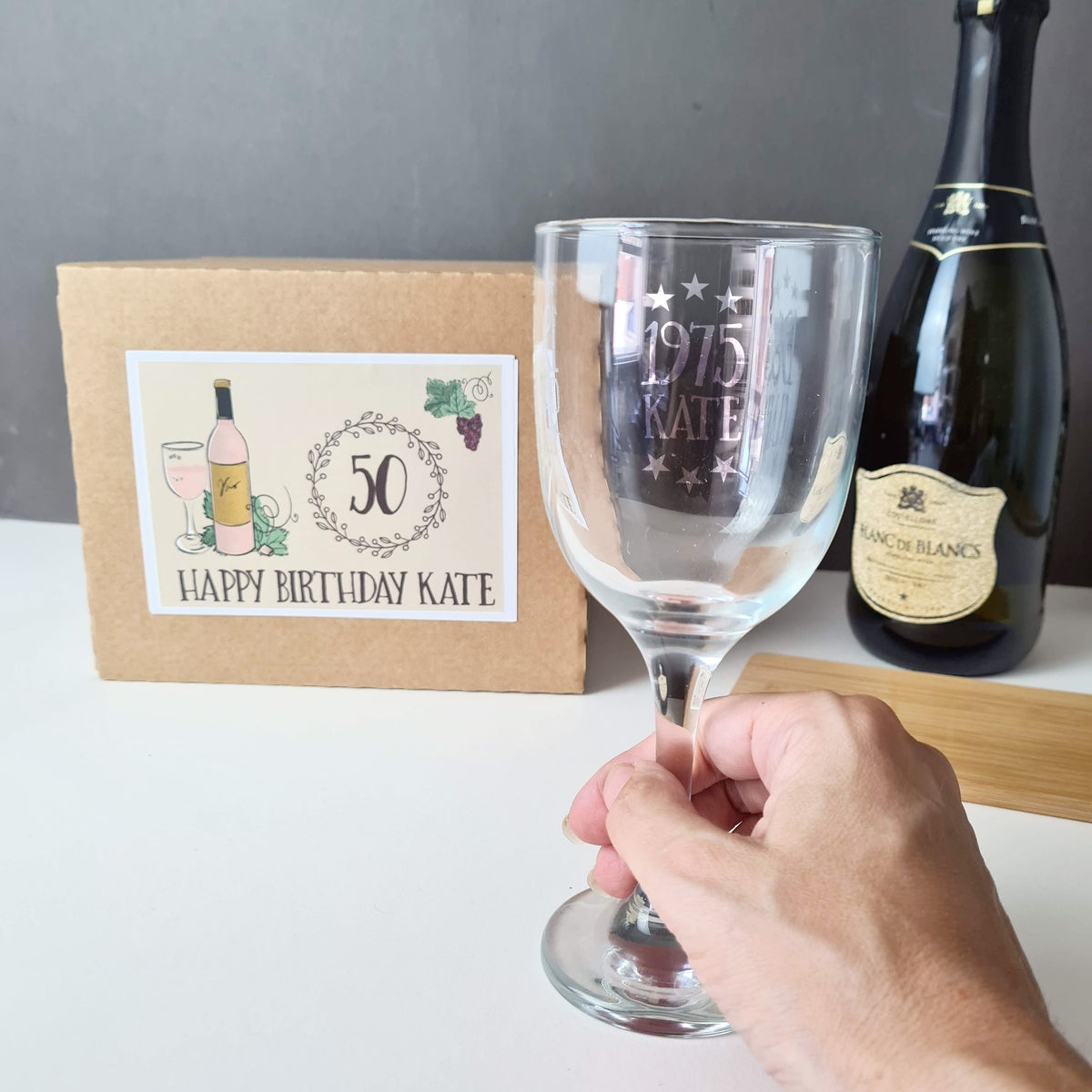 50th birthday wine glass gift