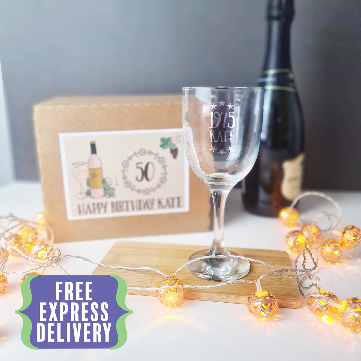 Personalised 50th birthday wine glass gift