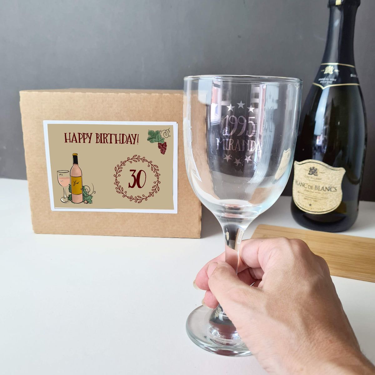 Personalised 30th birthday wine glass gift