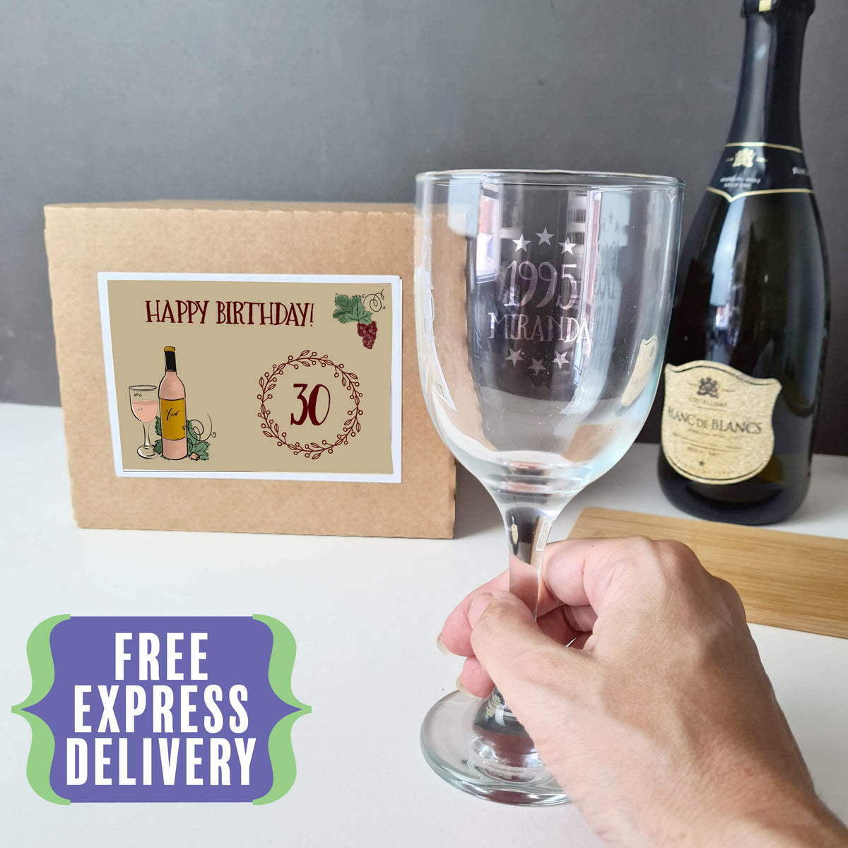 Personalised born in 1995 wine glass