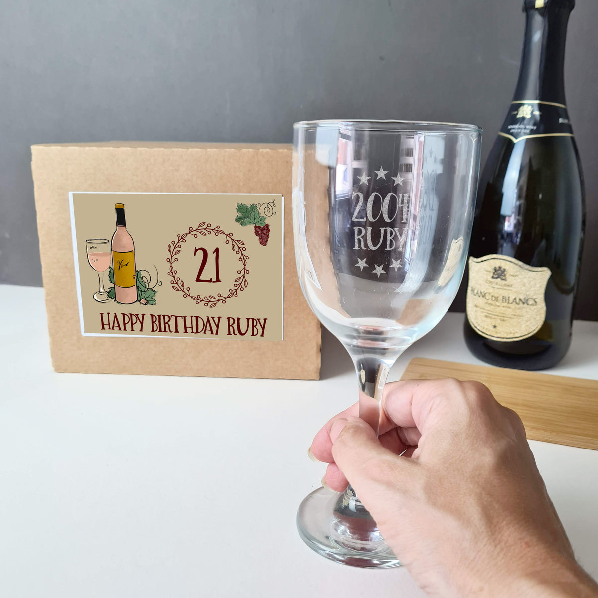 Personalised 21st birthday wine glass