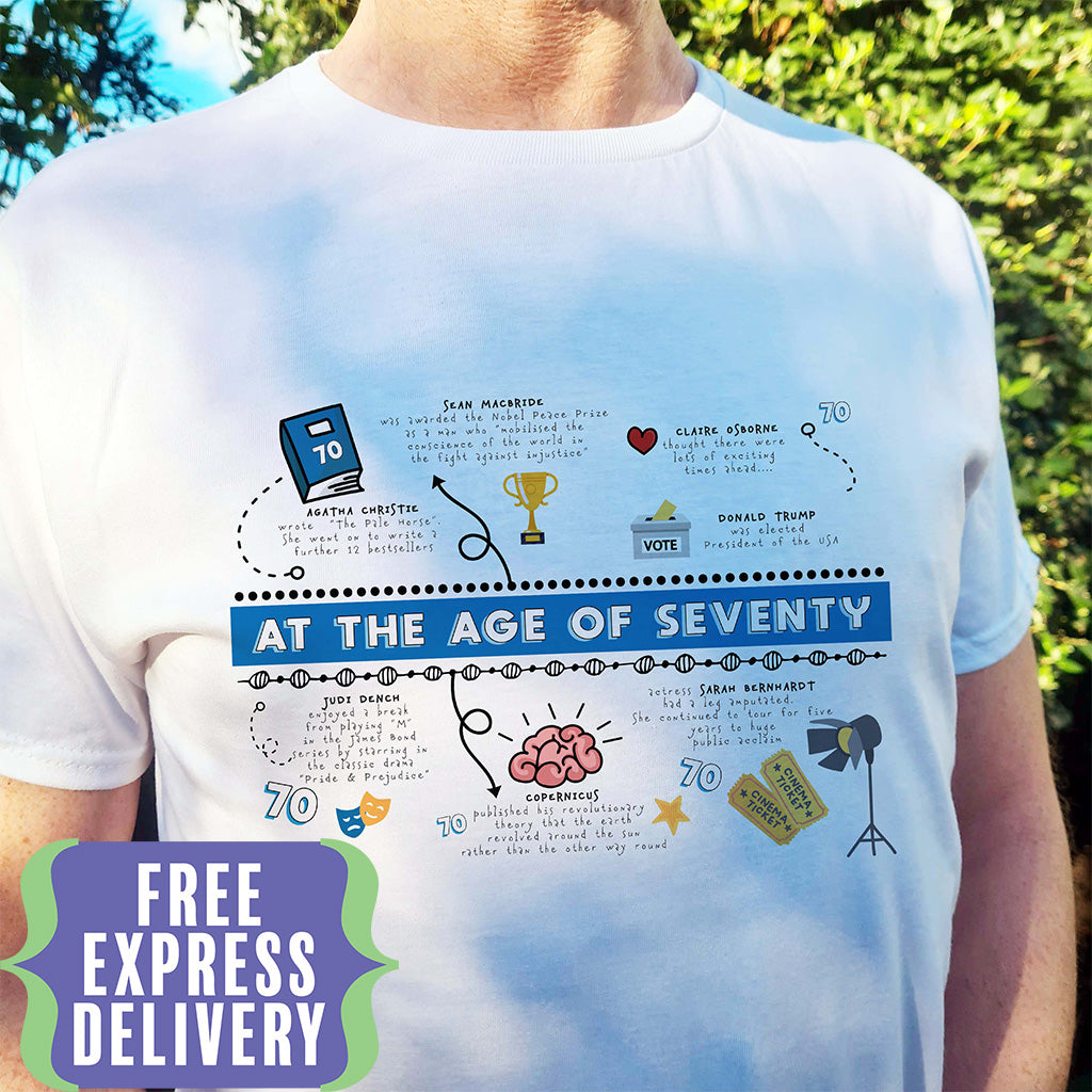 Personalised 70th birthday gift t-shirt free delivery