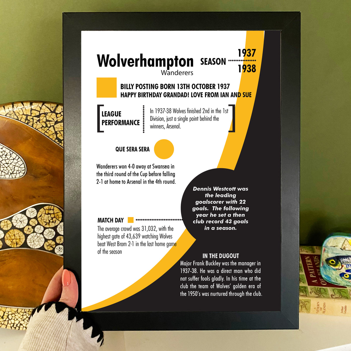 Personalised Wolverhampton fan birthday gift print