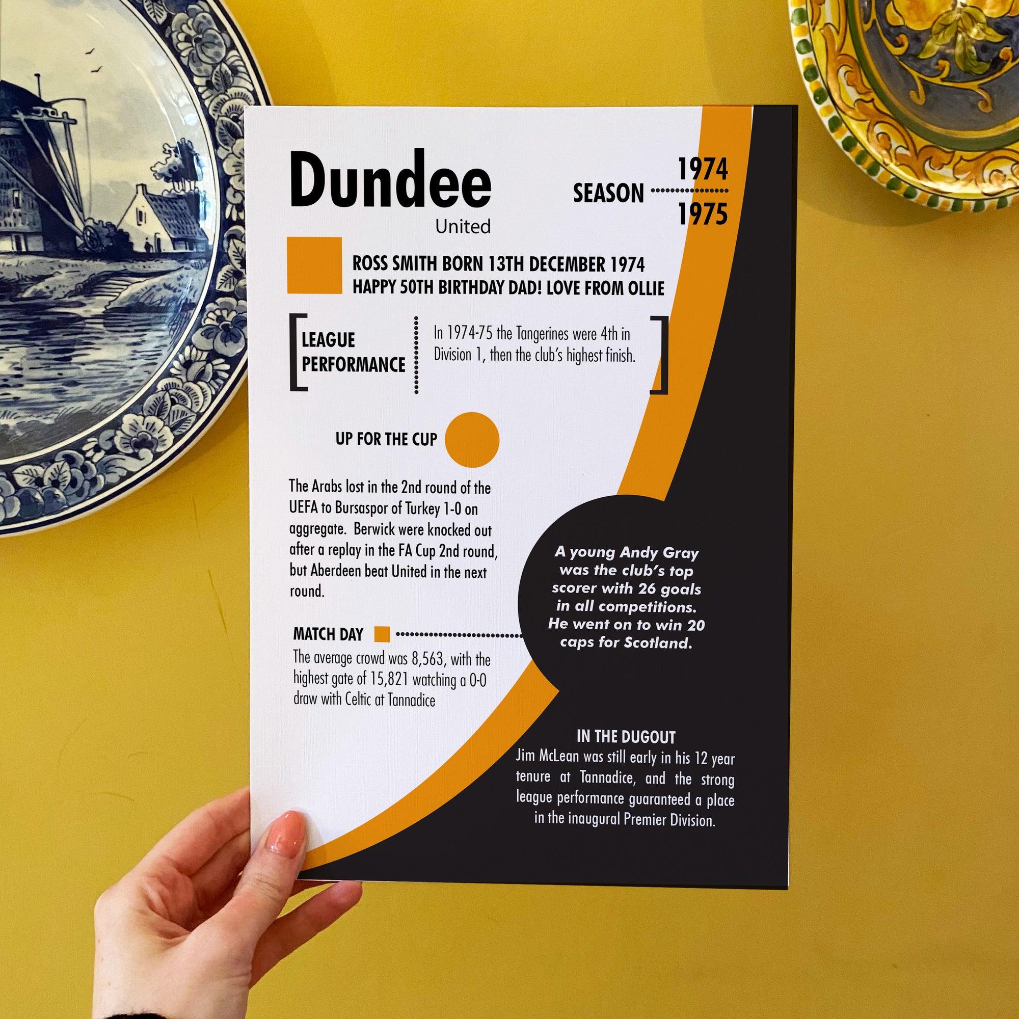 Personalised Dundee United FC fan print Christmas present free delivery