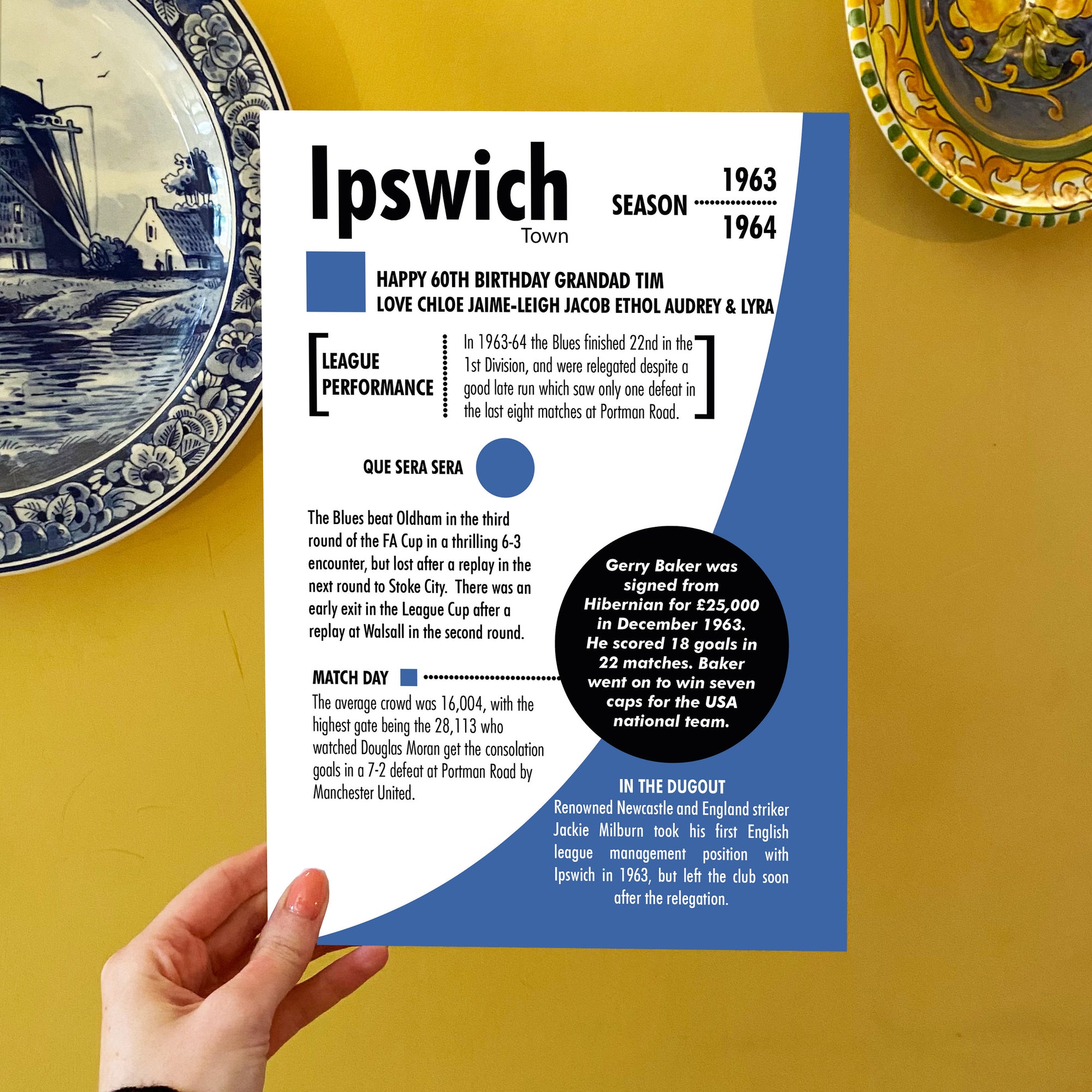 Personalised Ipswich Town fan print birthday gift