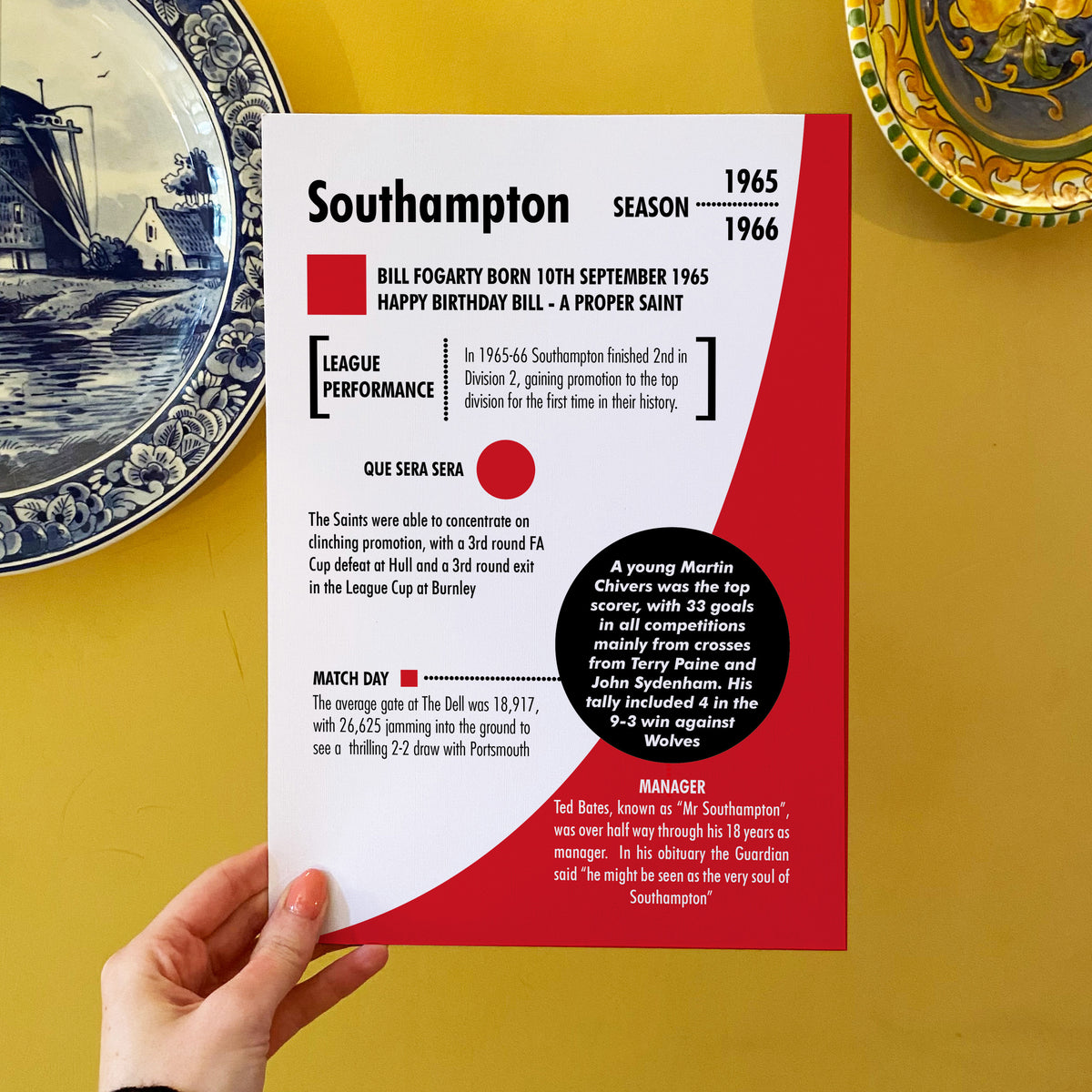Personalised print for Southampton fan Christmas present