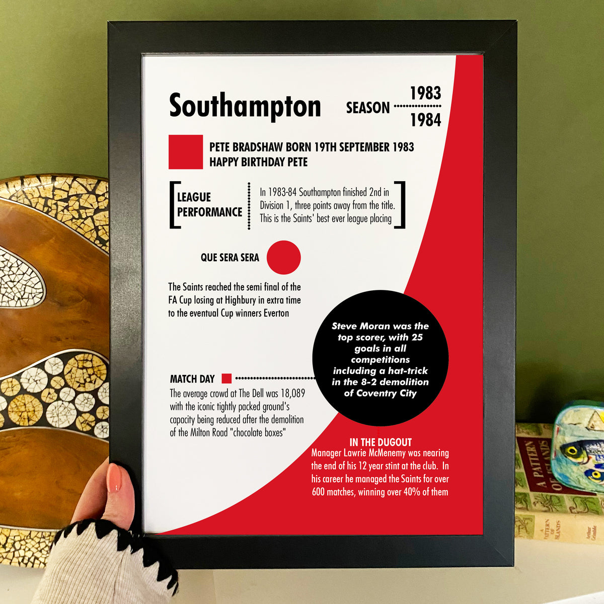 Personalised print for Southampton fan birthday gift
