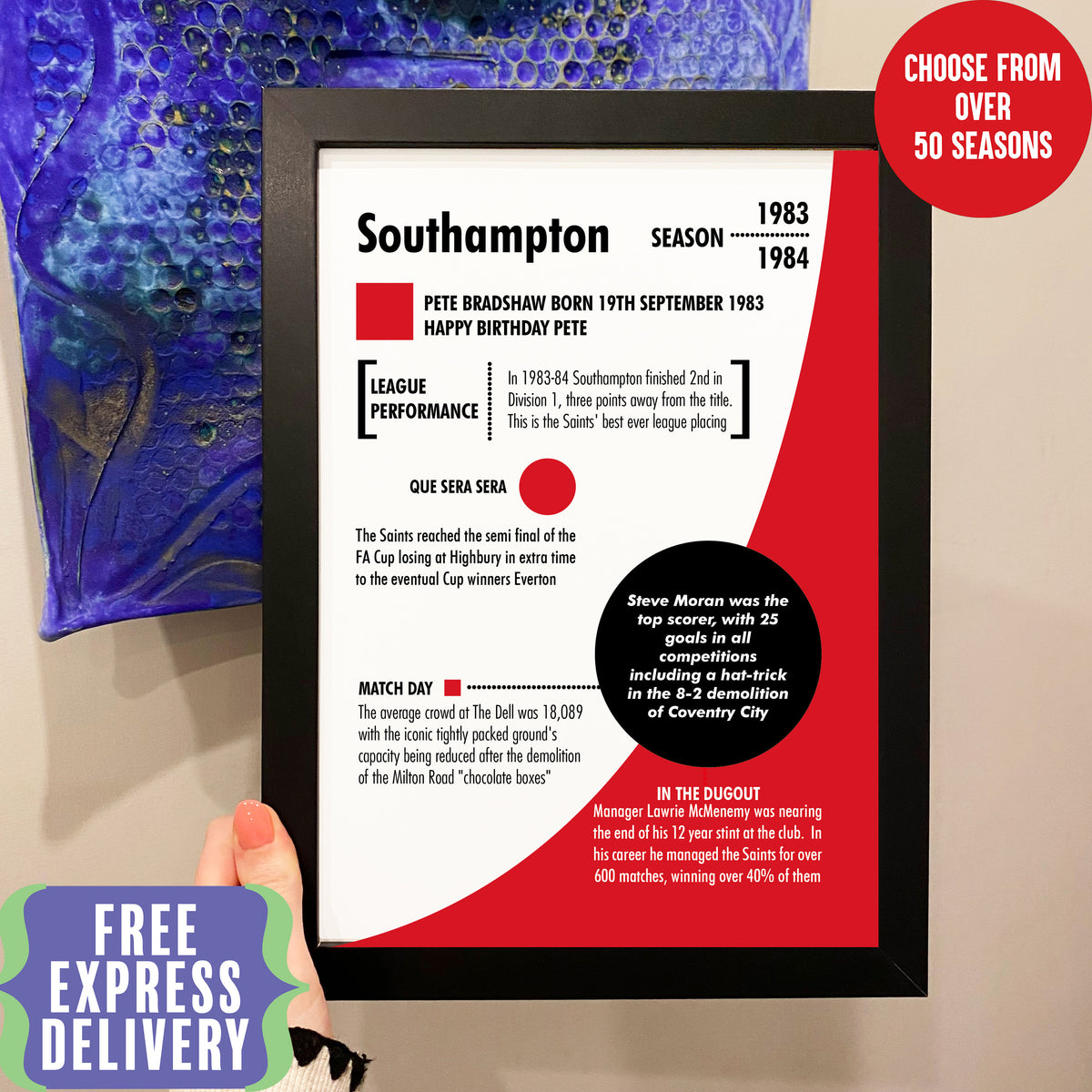 Personalised print for Southampton fan Christmas gift